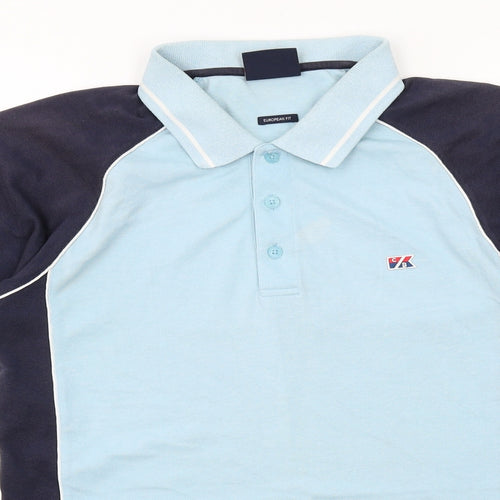 Cutter & Buck Mens Blue Colourblock Cotton Polo Size M Collared Button