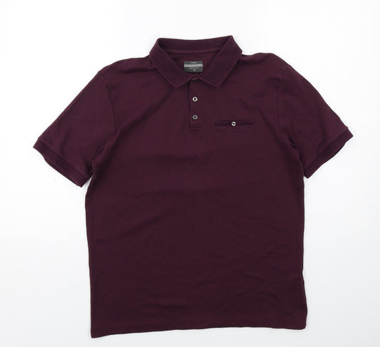NEXT Mens Purple Cotton Polo Size M Collared Button