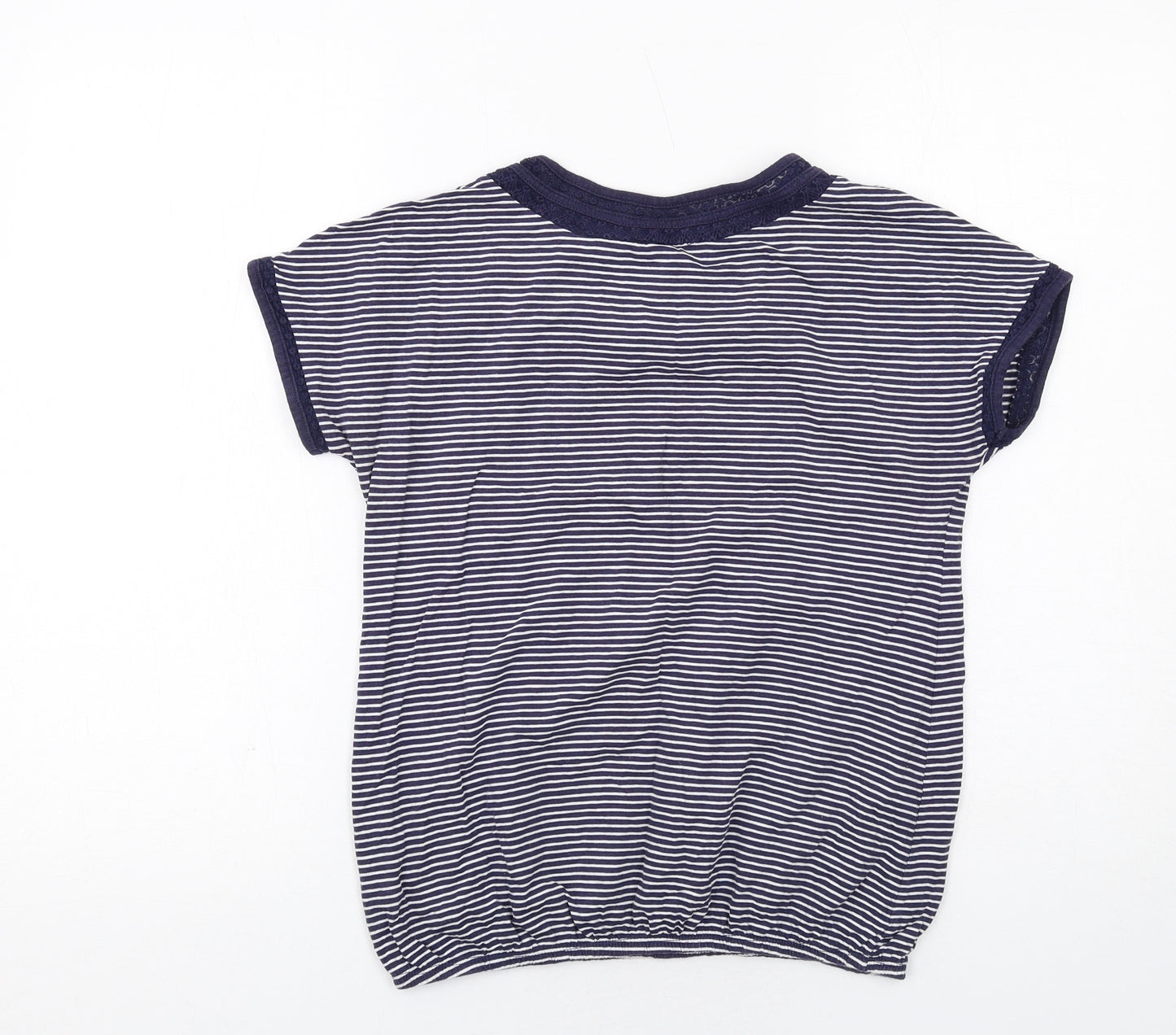 NEXT Womens Blue Striped Cotton Basic T-Shirt Size 8 Round Neck