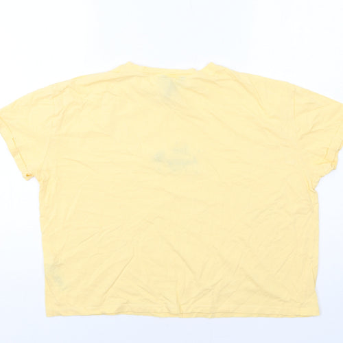 New Look Womens Yellow Cotton Cropped T-Shirt Size 10 Round Neck - Be Happy