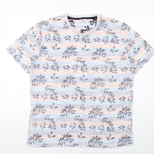 NEXT Mens Multicoloured Geometric Cotton T-Shirt Size XL Round Neck - Leaf Print