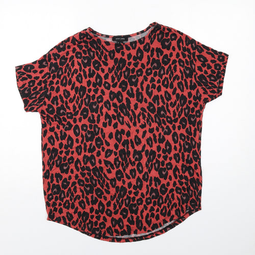 New Look Womens Red Animal Print Viscose Basic T-Shirt Size 10 Round Neck - Leopard Print