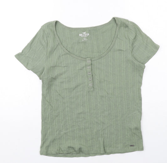 Hollister Womens Green Cotton Basic T-Shirt Size L Round Neck