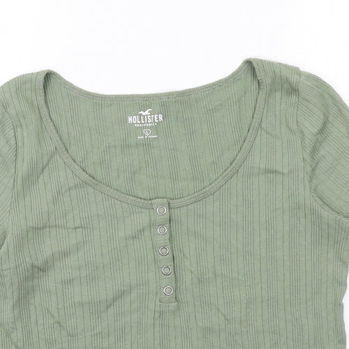 Hollister Womens Green Cotton Basic T-Shirt Size L Round Neck