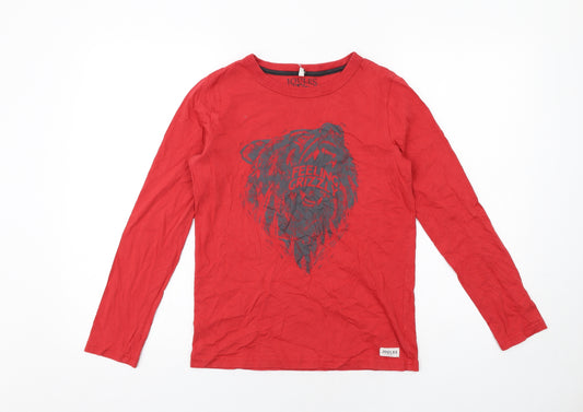 Joules Boys Red Cotton Pullover T-Shirt Size 11-12 Years Round Neck Pullover - Grizzly Bear