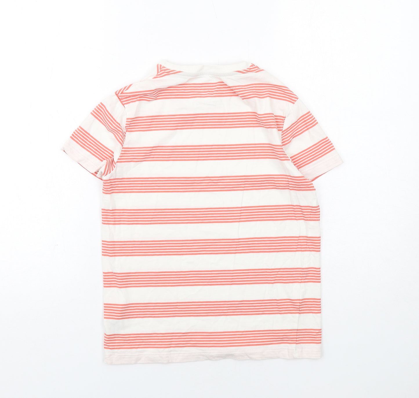 Marks and Spencer Boys White Striped Cotton Basic T-Shirt Size 11-12 Years Crew Neck Pullover