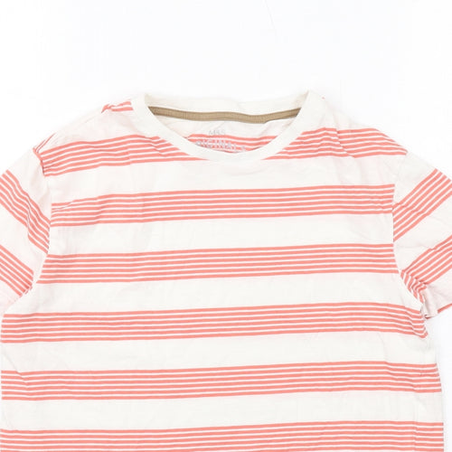 Marks and Spencer Boys White Striped Cotton Basic T-Shirt Size 11-12 Years Crew Neck Pullover