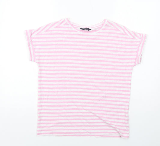 Marks and Spencer Womens Pink Striped Cotton Basic T-Shirt Size 10 Round Neck