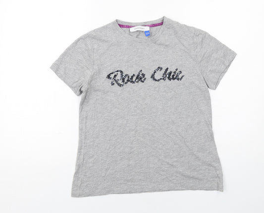 Harpenne Womens Grey Cotton Basic T-Shirt Size 10 Round Neck - Rock Chic