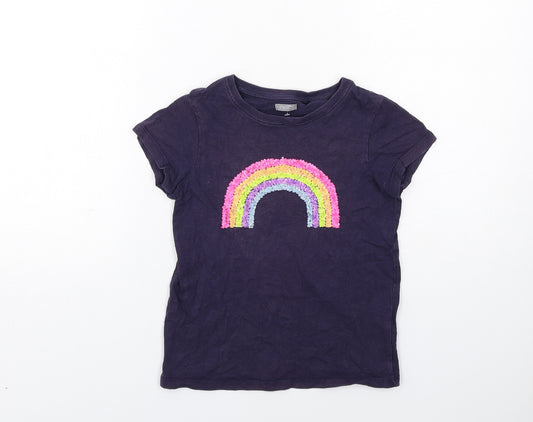NEXT Girls Blue Cotton Basic T-Shirt Size 9 Years Boat Neck Pullover - Rainbow