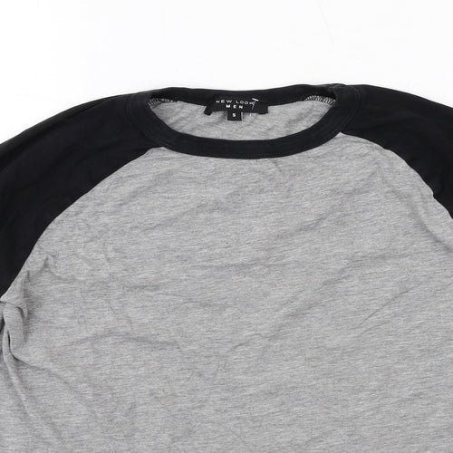 New Look Mens Grey Cotton T-Shirt Size S Round Neck