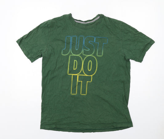 Nike Mens Green Cotton T-Shirt Size L Round Neck - Just Do It