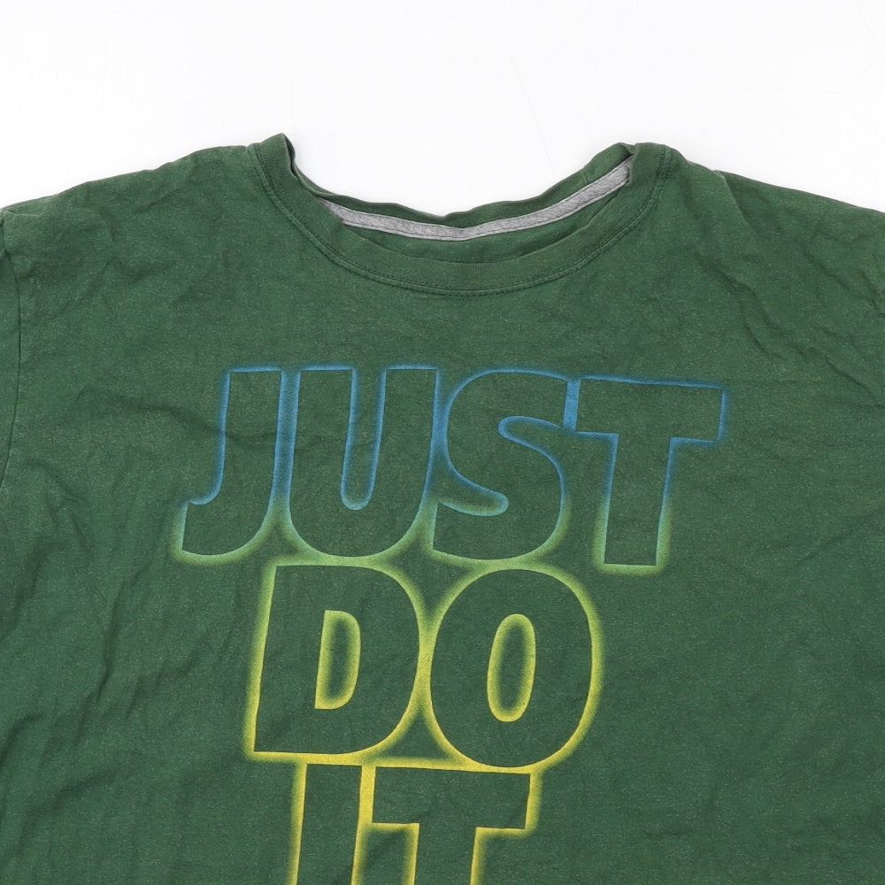 Nike Mens Green Cotton T-Shirt Size L Round Neck - Just Do It
