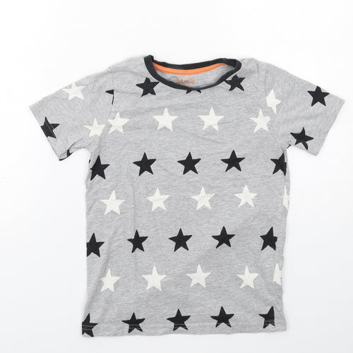 Marks and Spencer Boys Grey Geometric Cotton Basic T-Shirt Size 9-10 Years Crew Neck Pullover - Star Print