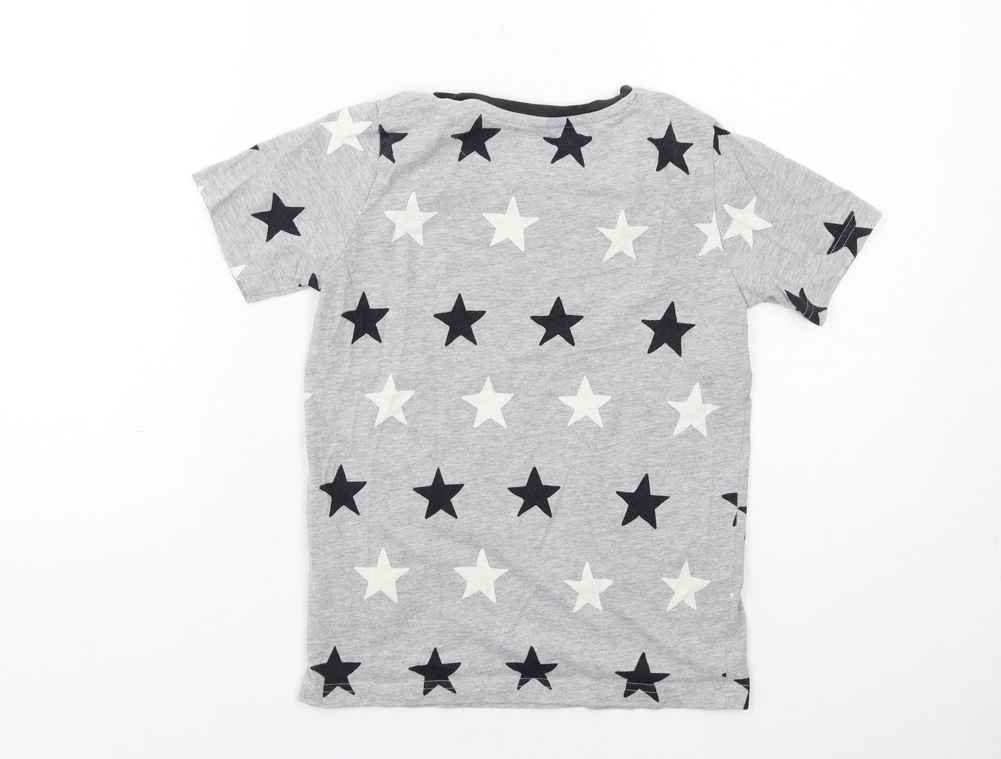 Marks and Spencer Boys Grey Geometric Cotton Basic T-Shirt Size 9-10 Years Crew Neck Pullover - Star Print
