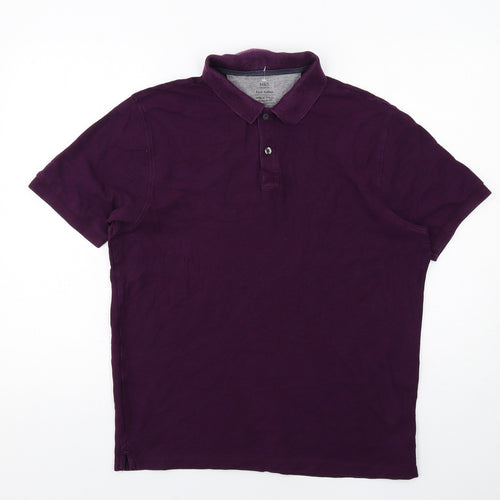 Marks and Spencer Mens Purple Cotton Polo Size M Collared Button