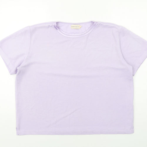 Bonmarché Womens Purple Cotton Basic T-Shirt Size L Crew Neck
