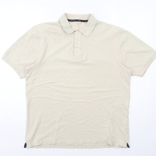 Marks and Spencer Mens Beige Cotton Polo Size M Collared Button