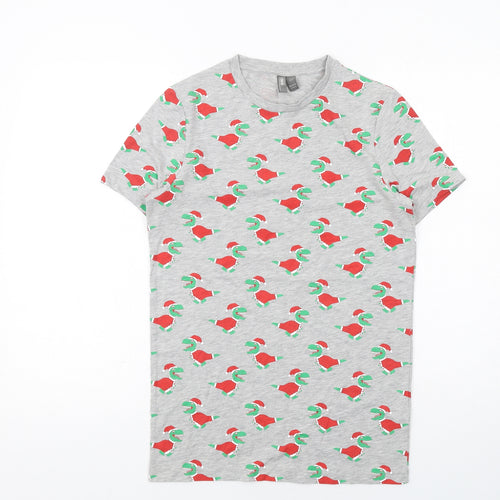 ASOS Mens Grey Geometric Polyester T-Shirt Size XS Round Neck - Dinosaur Christmas