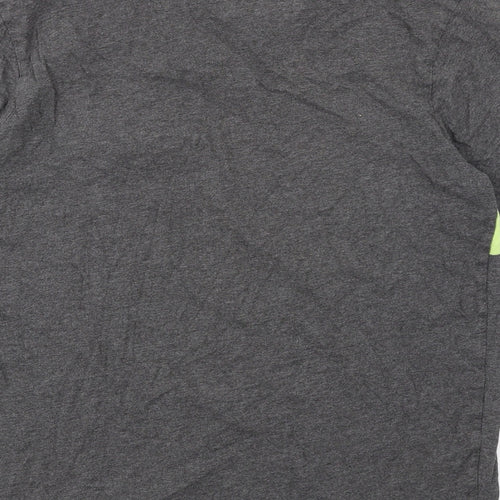 Quiksilver Mens Grey Cotton T-Shirt Size M Round Neck - Stripe Detail