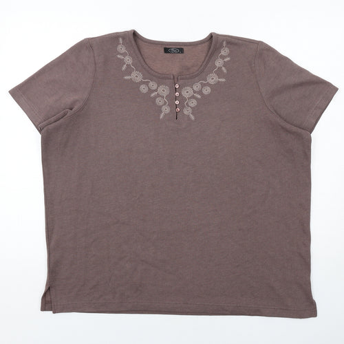 Bonmarché Womens Brown Polyester Basic T-Shirt Size L Crew Neck - Ribbed