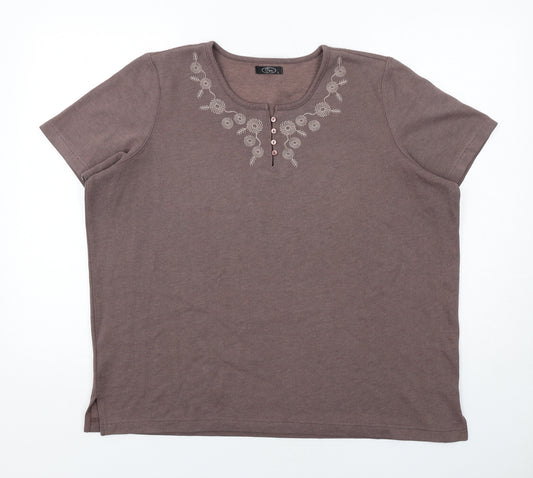 Bonmarché Womens Brown Polyester Basic T-Shirt Size L Crew Neck - Ribbed