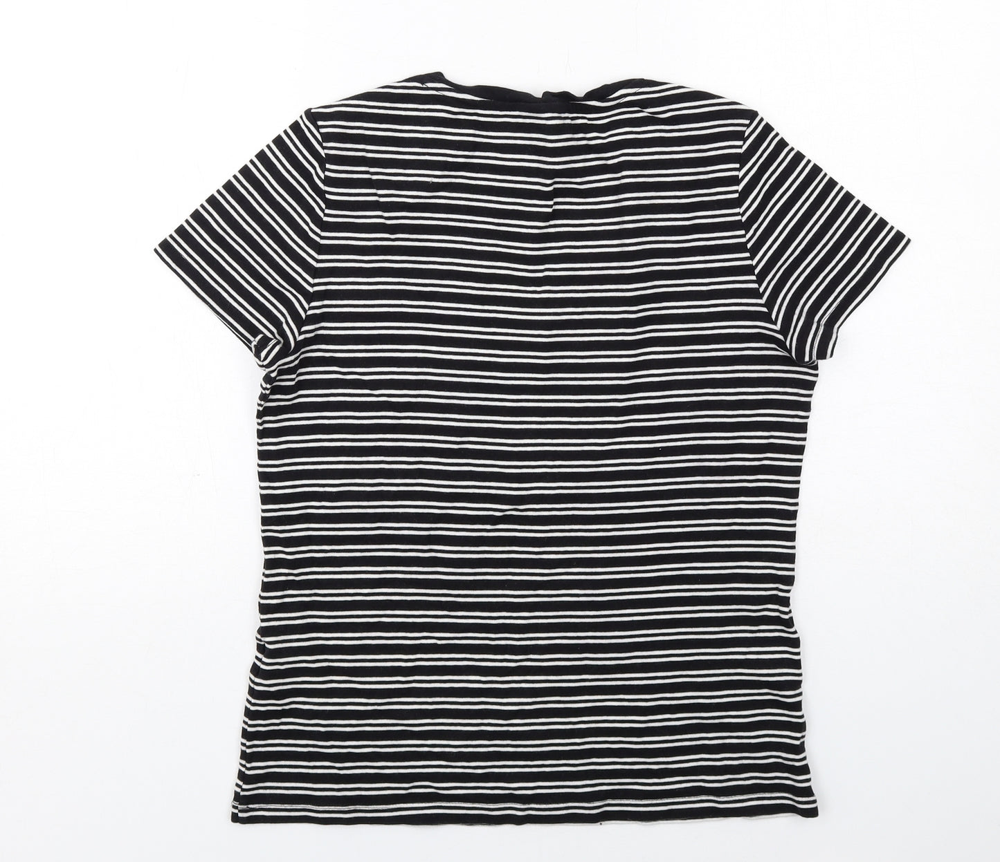 Tommy Hilfiger Womens Black Striped Cotton Basic T-Shirt Size L V-Neck