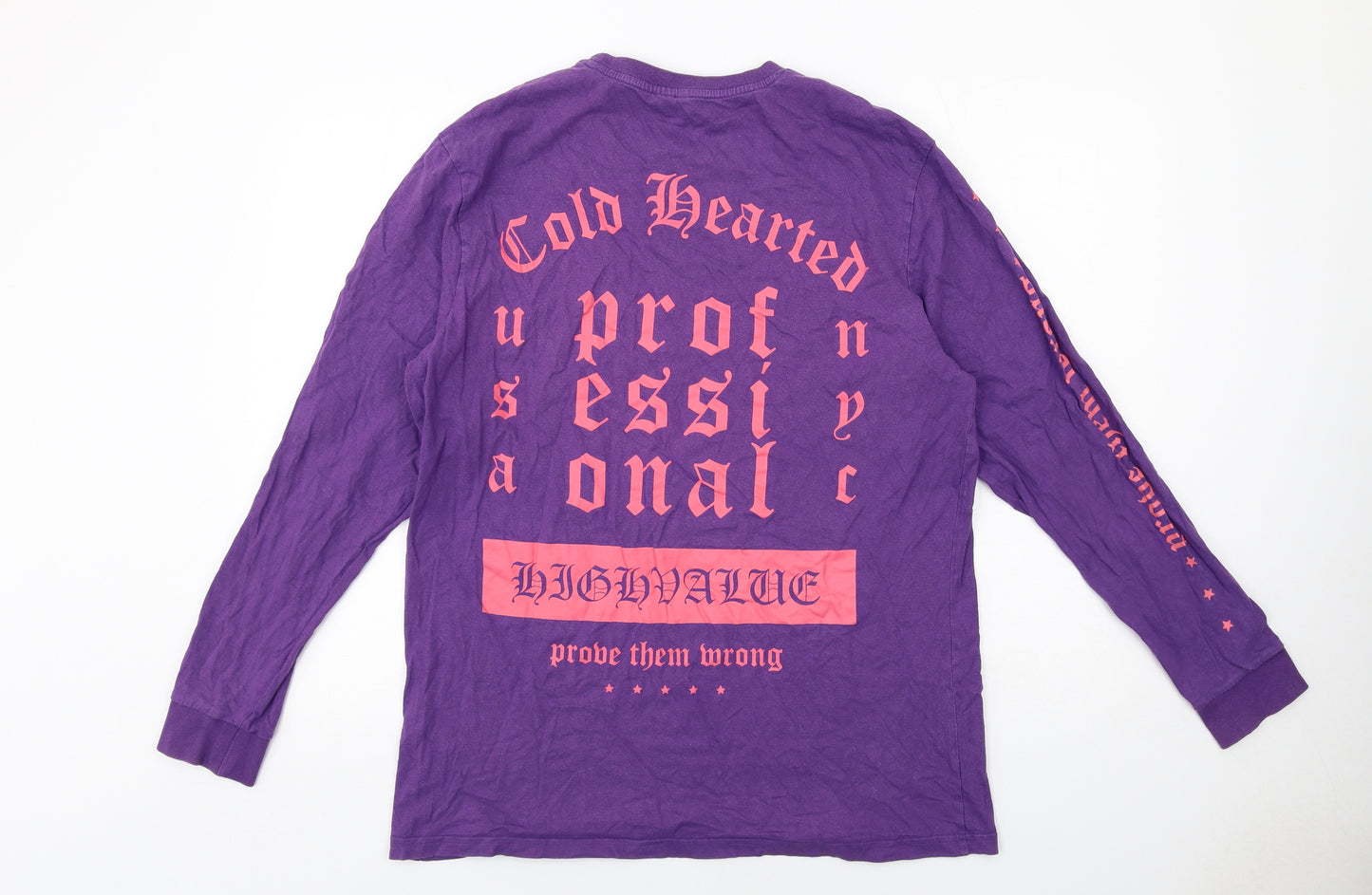 H&M Womens Purple Cotton Basic T-Shirt Size L Crew Neck - Cold Hearted