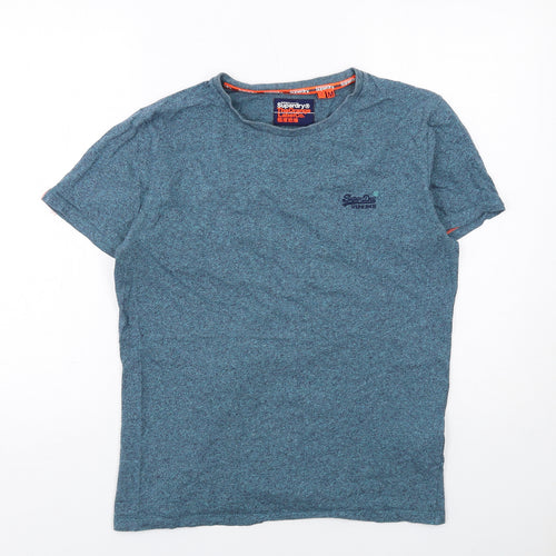 Superdry Mens Blue Cotton T-Shirt Size M Round Neck