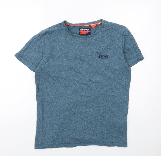 Superdry Mens Blue Cotton T-Shirt Size M Round Neck