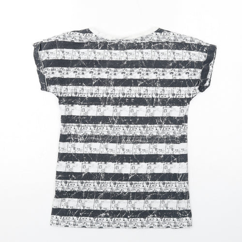 Marks and Spencer Womens Black Geometric Cotton Basic T-Shirt Size 6 Round Neck