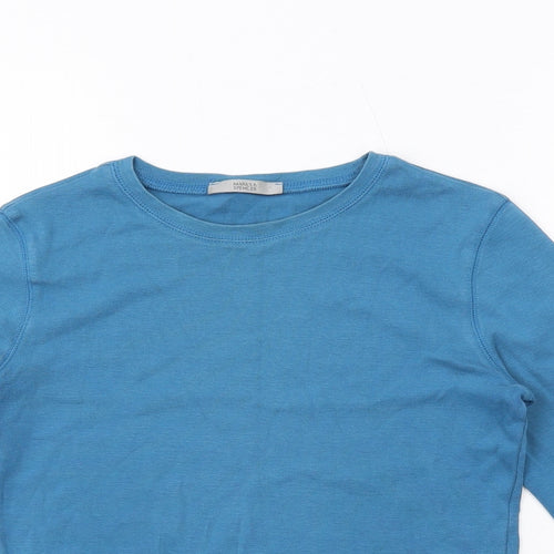 Marks and Spencer Womens Blue Cotton Basic T-Shirt Size 10 Round Neck