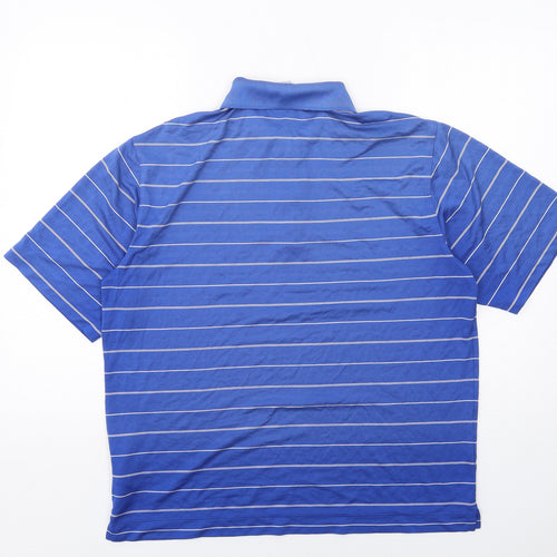 Nike Mens Blue Striped Polyester Basic Polo Size M Collared Button