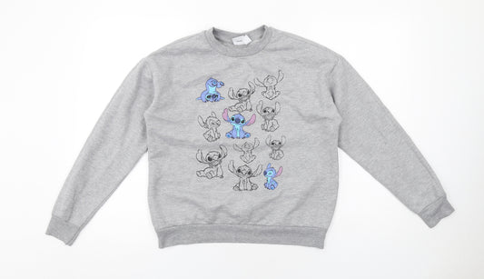 Disney Womens Grey Cotton Pullover Sweatshirt Size 2XS Pullover - Stitch