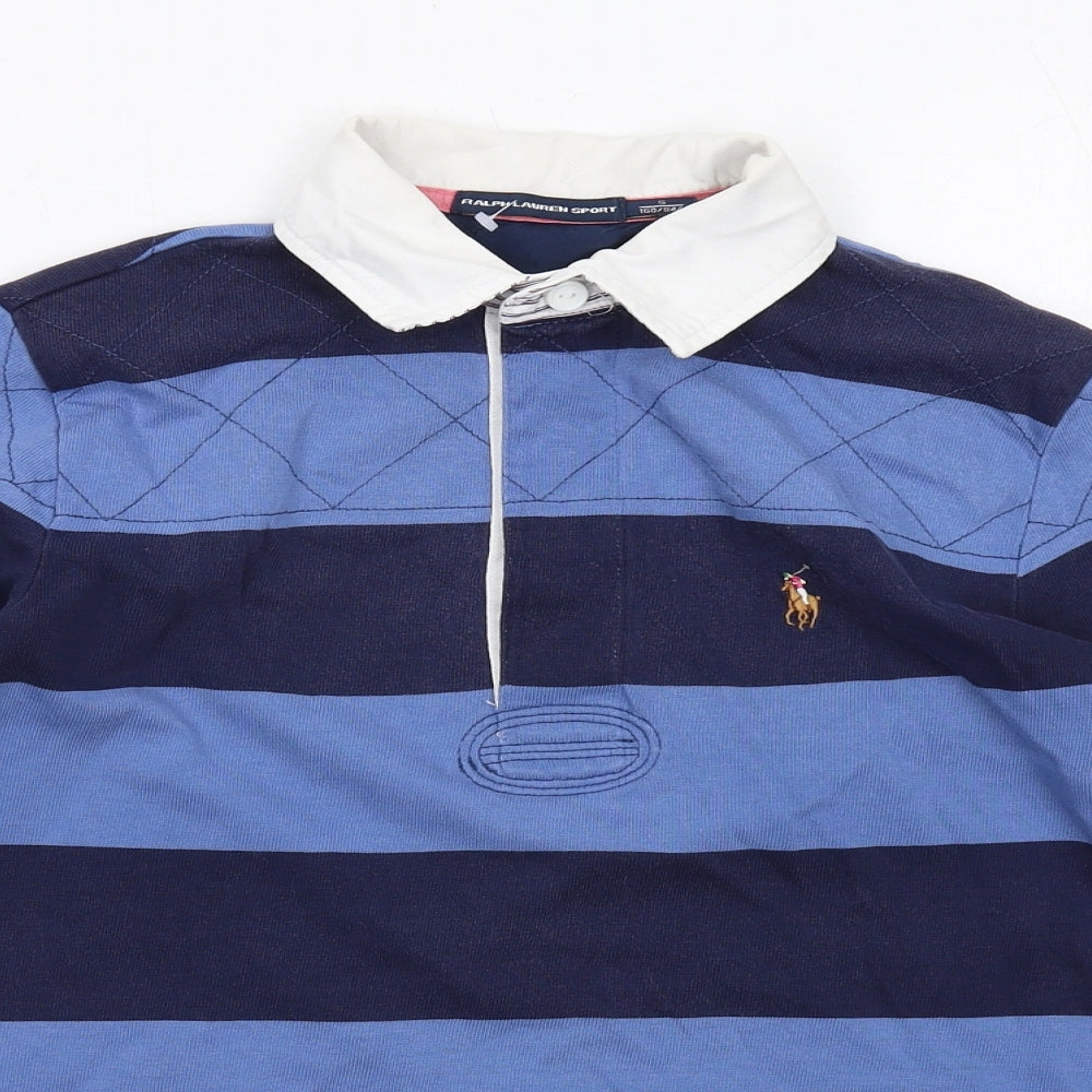 Ralph Lauren Sport Womens Blue Striped Cotton Basic Polo Size S Collared