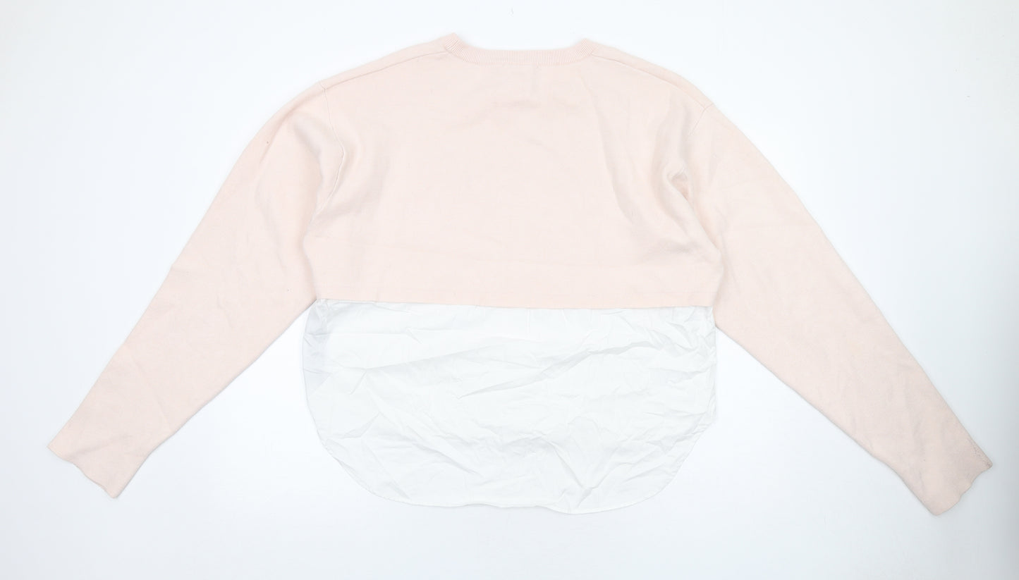 Zara Womens Pink Round Neck Viscose Pullover Jumper Size S