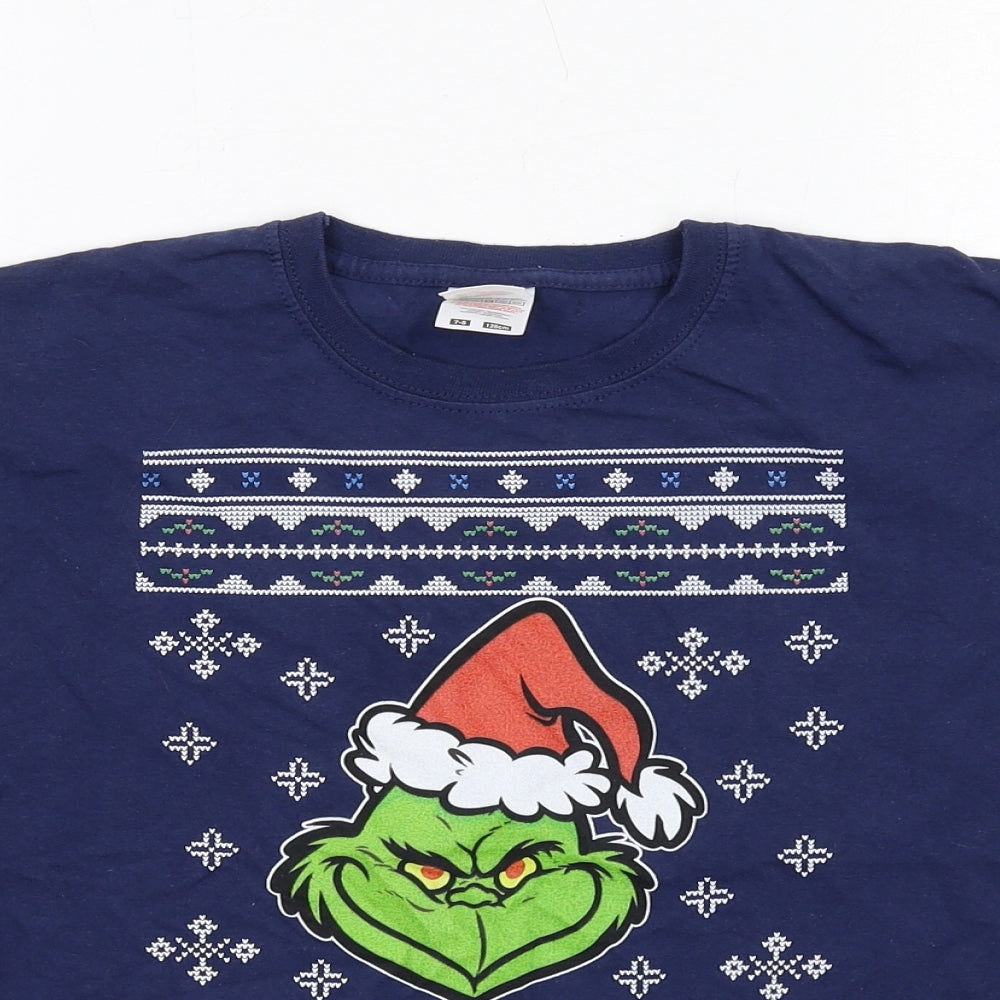 The Grinch Boys Blue Cotton Basic T-Shirt Size 7-8 Years Crew Neck Pullover - Christmas