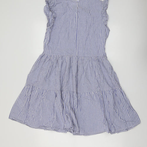 Apricot Womens Blue Striped Cotton Skater Dress Size 12 Round Neck Button