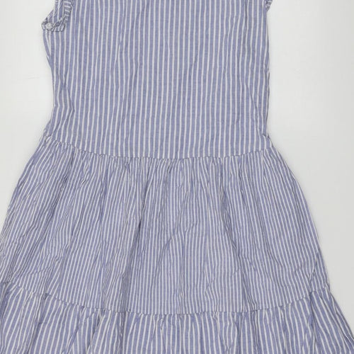Apricot Womens Blue Striped Cotton Skater Dress Size 12 Round Neck Button