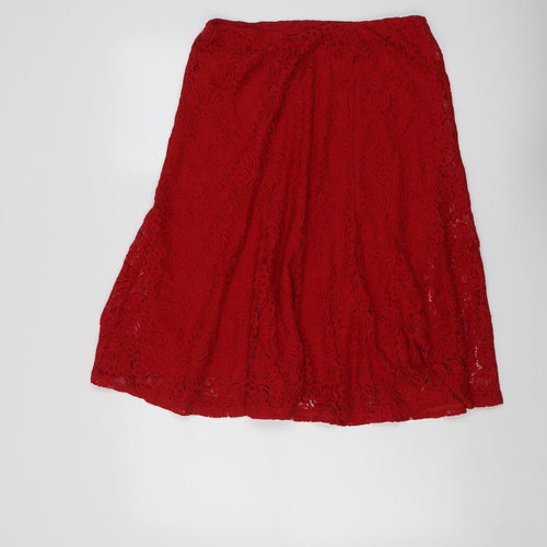 Bonmarché Womens Red Floral Nylon Swing Skirt Size 12