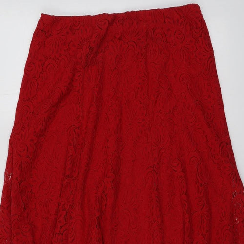 Bonmarché Womens Red Floral Nylon Swing Skirt Size 12