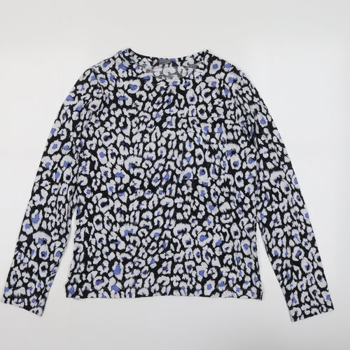 Marks and Spencer Womens Blue Geometric Polyester Basic Blouse Size 6 Round Neck