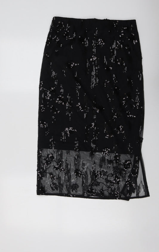 Marks and Spencer Womens Black Geometric Polyester A-Line Skirt Size 10