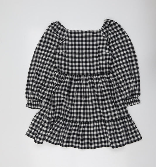 Marks and Spencer Girls Black Check Polyester A-Line Size 10-11 Years Square Neck Pullover
