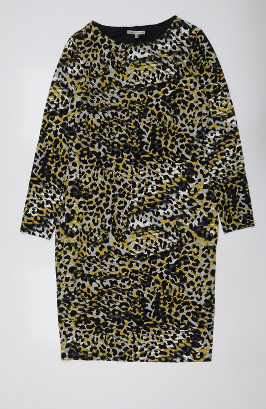 Marks and Spencer Womens Yellow Animal Print Viscose A-Line Size 16 Round Neck Pullover - Leopard Pattern