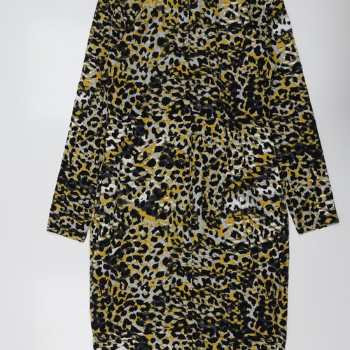 Marks and Spencer Womens Yellow Animal Print Viscose A-Line Size 16 Round Neck Pullover - Leopard Pattern