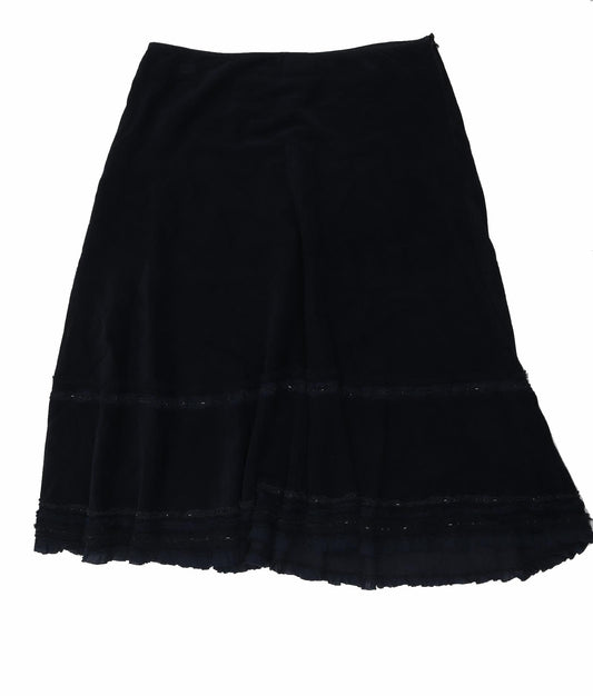 Monsoon Womens Blue Cotton A-Line Skirt Size 16 Zip