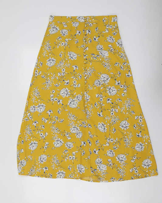 Sweewé Womens Yellow Floral Viscose A-Line Skirt Size M Zip