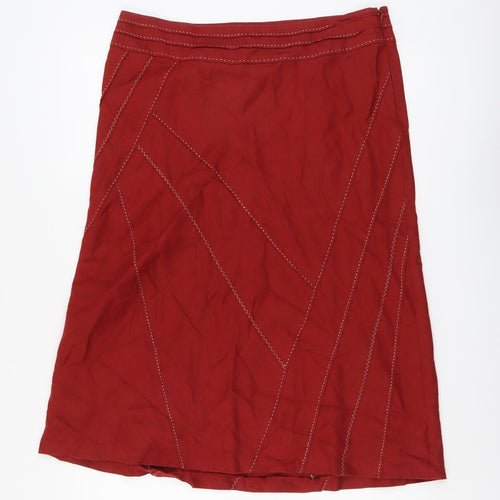 Principles Womens Red Linen A-Line Skirt Size 14 Zip - Stitching Detail