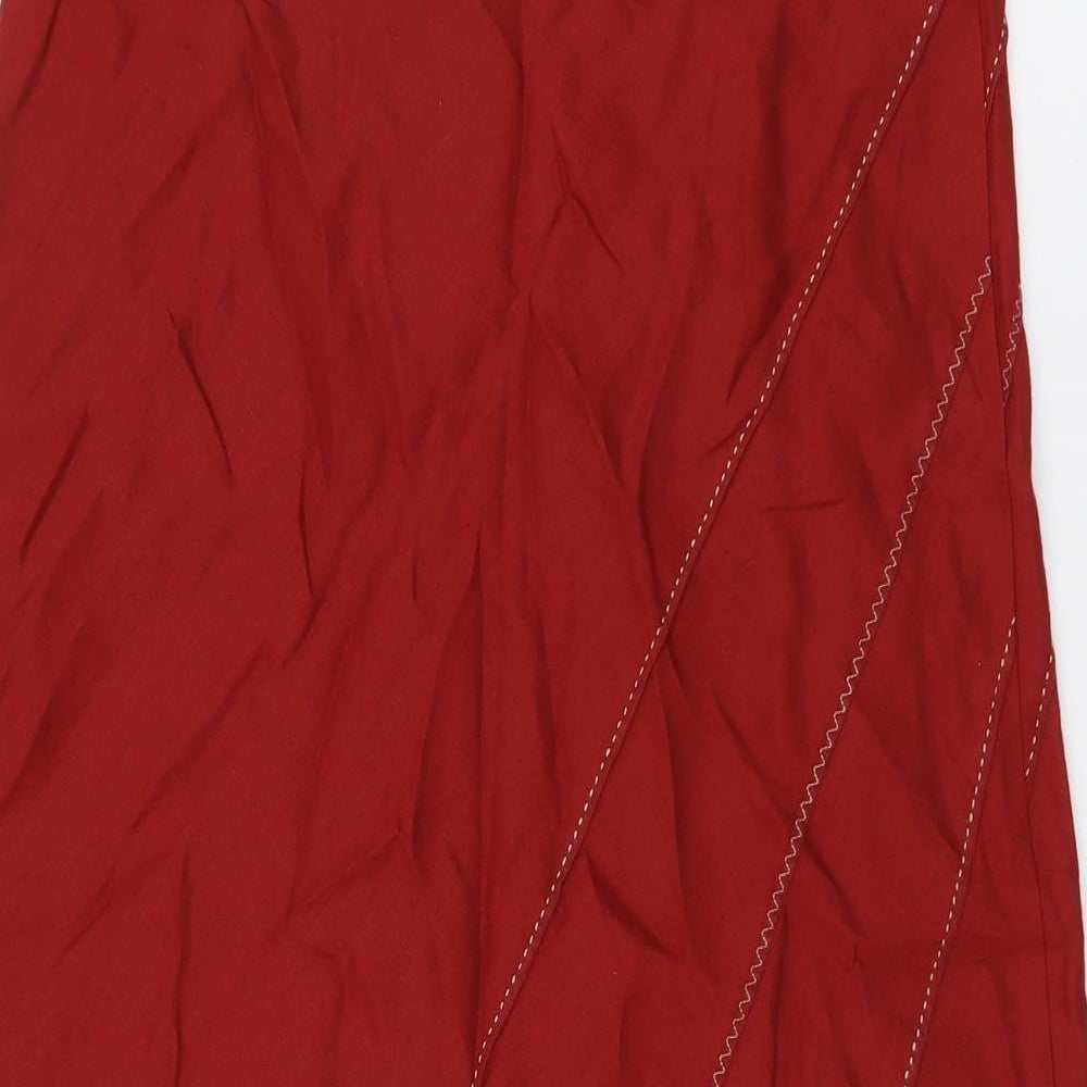 Principles Womens Red Linen A-Line Skirt Size 14 Zip - Stitching Detail